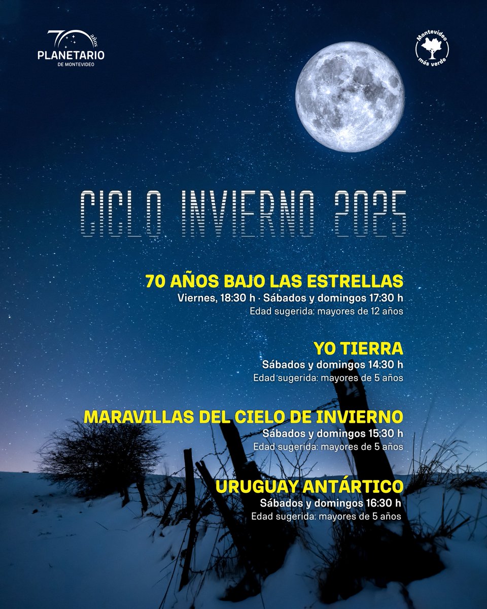 El Planetario de Montevideo tiene el agrado de anunciar su  programación del comienzo del invierno austral. 

Las reservas están habilitadas en nuestra web a partir de las 18:00h del martes de la semana correspondiente.