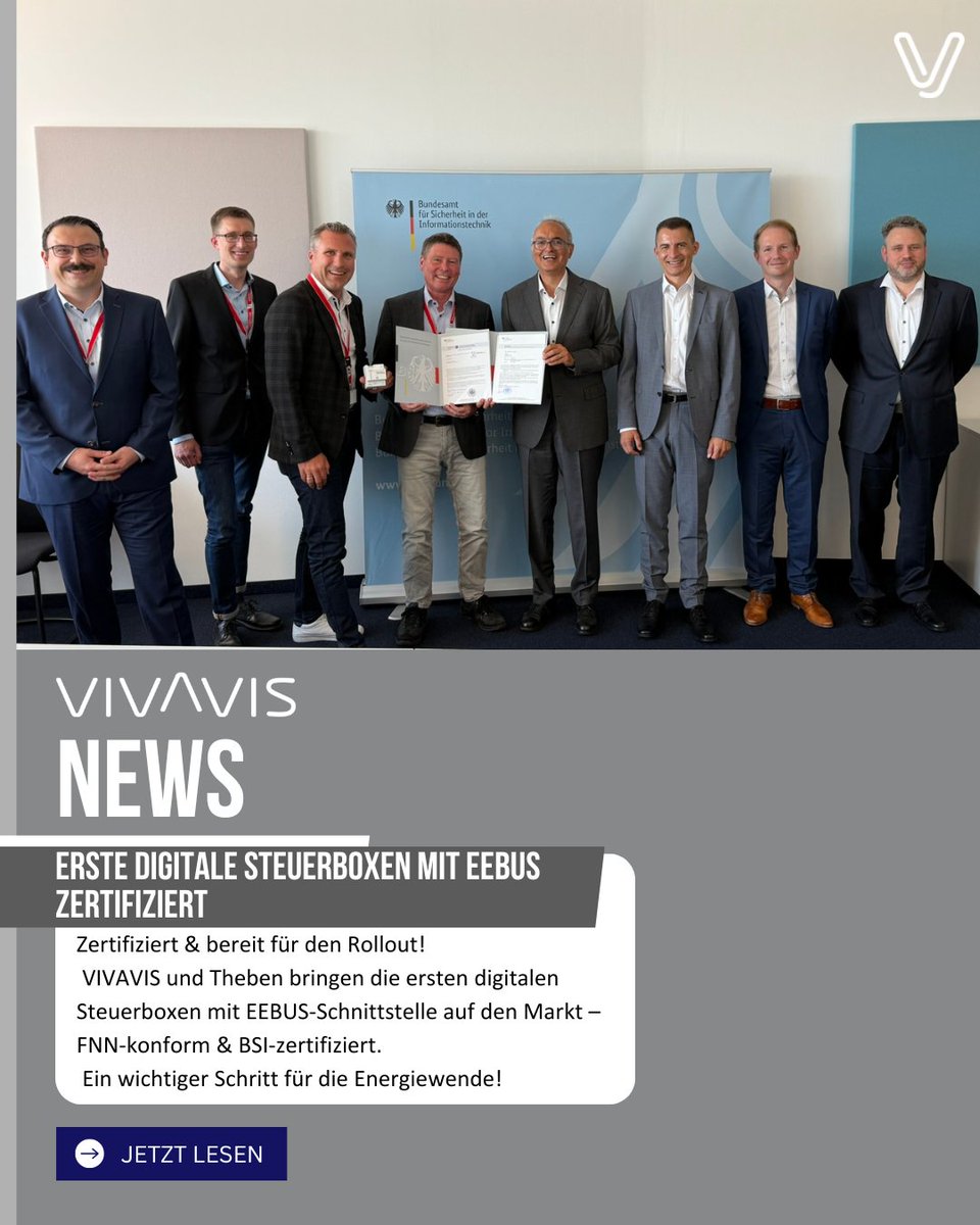 ✅  Zertifiziert &amp; einsatzbereit:
VIVAVIS &amp; Theben bringen die ersten #Steuerboxen mit #EEBUS-Schnittstelle auf den Markt – FNN-konform &amp; BSI-zertifiziert!
Ein Meilenstein für #§14aEnWG &amp; #SmartGrid 🚀
sohub.io/6uq4
