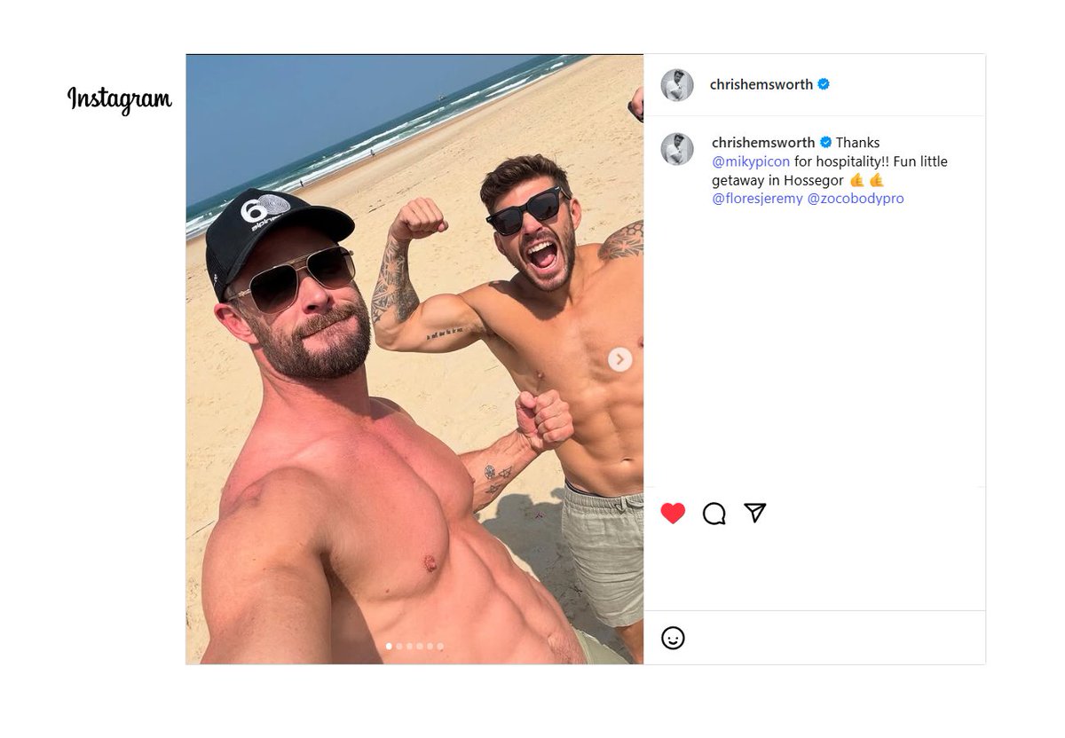 <a href="/chrishemsworth/">Chris Hemsworth</a> <a href="/Hemsworth_News_/">Hemsworth News</a> <a href="/HemsworthGalery/">Chris Hemsworth Gallery 📷</a> <a href="/HemsworthPhoto/">Chris Hemsworth Photos</a> <a href="/Hemsworth_Feet/">Chris Hemsworth Feet 🦶🏻</a> <a href="/Hemsworth_Foot/">Chris Hemsworth Foot 🦶🏻</a> <a href="/HemsyBarefoot/">Chris Hemsworth Barefoot 👣</a> <a href="/CHemsworthFeet/">Chris Hemsworth’s Feet 🦶🏼🦶🏼</a> <a href="/LHemsworthNews_/">Liam Hemsworth News</a> 📷 Chris Hemsworth in Hossegor, France on Tuesday 17 June 2025. 🎞️🇦🇺🇫🇷🏄‍♂️

Thanks <a href="/mikypicon/">miky picon</a> for hospitality!! Fun little getaway in Hossegor 🤙🤙 <a href="/floresjeremy/">Jeremy Flores</a> @zocobodypro
➤ @ChrisHemsworth: instagram.com/chrishemsworth…

#ChrisHemsworth #Hemsworth #LukeZocchi #Instagram #2025 #2020s