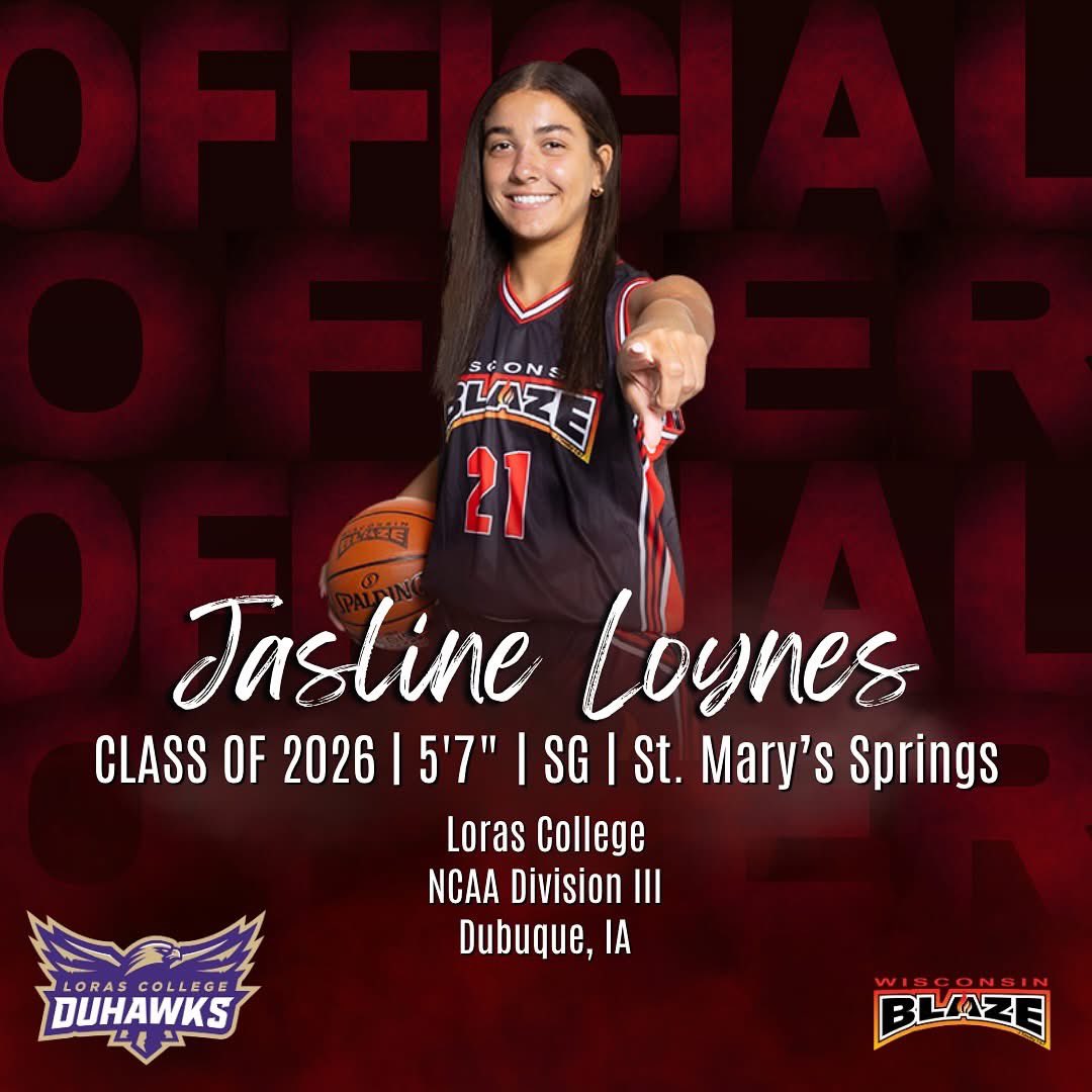 Wisconsin Blaze Girls Basketball (@wisconsinblaze) on Twitter photo Congrats to Jasline Loynes (2026 | St. Maryโs Springs | 5โ7 | SG) on receiving an offer to continue her athletic career at NCAA Division III Loras College! We are very proud of you, Jasline. Thank you to all of the coaches and staff at Loras! <a href="/JaslineLoynes/">Jasline Loynes</a> <a href="/DuhawkWBB/">Loras College Women's Basketball</a> Congrats to Jasline Loynes (2026 | St. Maryโs Springs | 5โ7 | SG) on receiving an offer to continue her athletic career at NCAA Division III Loras College! We are very proud of you, Jasline. Thank you to all of the coaches and staff at Loras! <a href="/JaslineLoynes/">Jasline Loynes</a> <a href="/DuhawkWBB/">Loras College Women's Basketball</a>