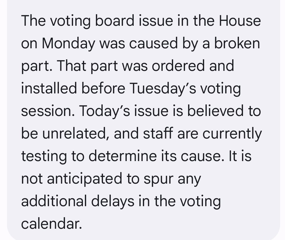 FYI: McClinton spokesperson Nicole Riegelman said that Monday and Tuesday's voting board issues are "believed to be unrelated" and that "not anticipated to spur any additional delays."