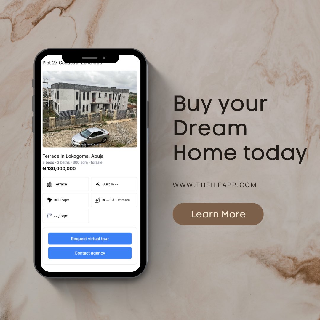 theileapp's tweet image. One click away from making your dream home a reality
#RealEstateNigeria
#NigerianProperties
#LagosProperties #AbujaProperties, #PortHarcourtProperties, #IbadanRealEstate
#PropertyForSaleNigeria
#PropertyToRentNigeria
#NigerianRealEstate