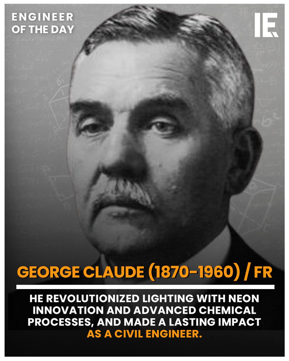 IntEngineering's tweet photo. George Claude didn’t just invent neon signs—he built the process behind them. His innovations transformed city skylines and laid groundwork for modern chemical engineering.
Discover more: https://t.co/wQvJsZGv5h
#GeorgeClaude #NeonInventor #EngineeringIcons #CivilEngineering https://t.co/dwfrMLLPfo
