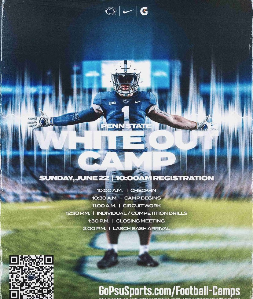 D_Hen08's tweet photo. Excited to join the Penn State Whiteout Camp on June 22 Ready to Work, Keep an eye out! @coachmhagans @coachnazPSU @coachjfranklin @PennStateFball @NittanyNatRec @BasicBluesPod @Lions247 @shadrich80 @adamgorney
@BrianDohn247 @CraigHaubert @BrandonHuffman @TheUCReport https://t.co/hFZoFD38Ut