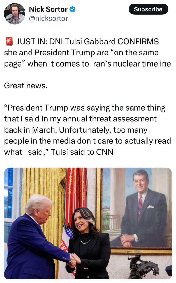 🇺🇸 
Tulsi Gabbard 
agrees with 
President Trump on Iran: