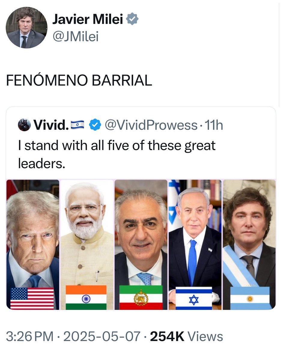 الان فهمیدید چرا رئیس جمهور آرژانتین این عکس رو گذاشت؟ 🥹

#KingRezaPahlavi