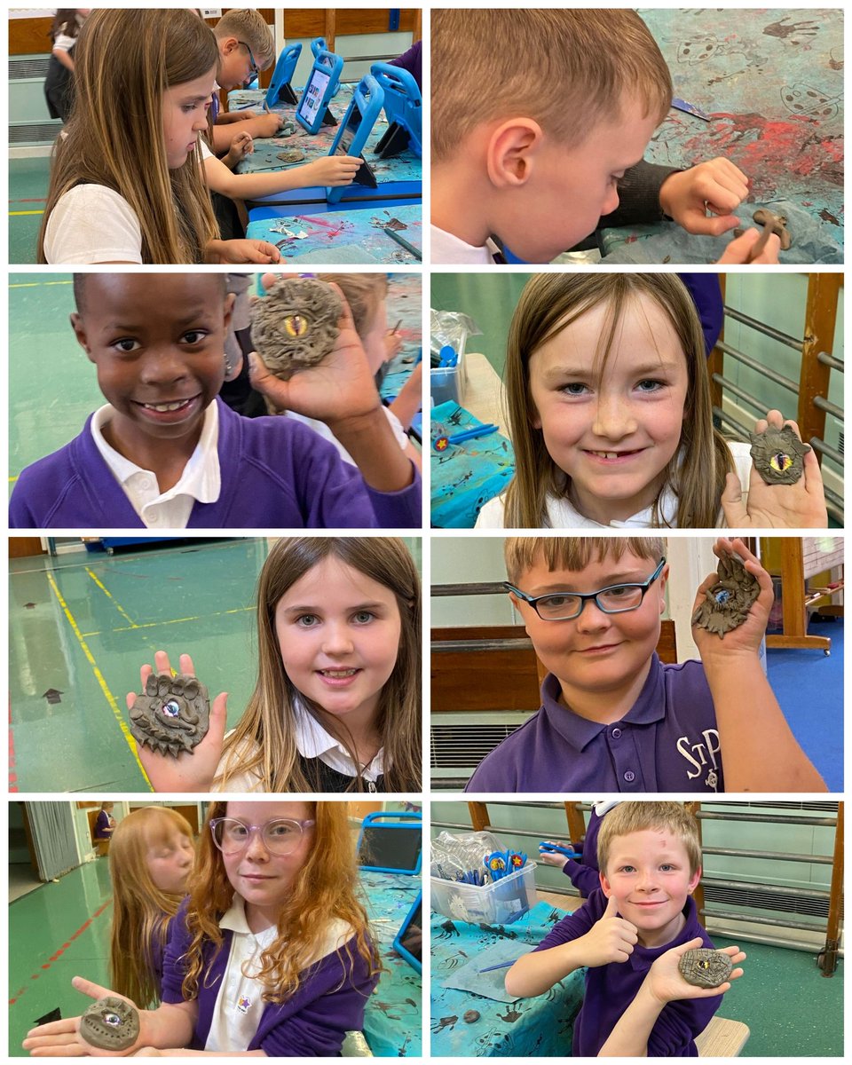 P3/4 making dragon eyes with clay.