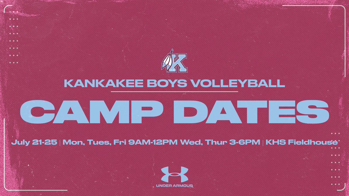 Camp Dates for Boys Volleyball this summer: 
July 21-25, Monday Tuesday and Friday: 9AM-12PM 
Wednesday and Thursday 3-6PM 
Open to grades 6-12, cost of the camp is 30 dollars cash or check. We can't wait to see you there!