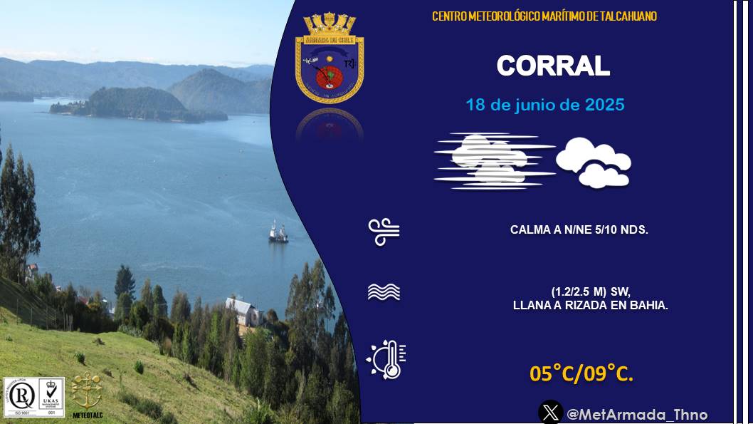 Centro Meteorológico Marítimo de Talcahuano (@metarmada_thno) on Twitter photo Revisa el pronóstico meteorológico del día #miércoles 18 de #JUNIO para #Constitución #Talcahuano #Lebu #Corral
meteoarmada.directemar.cl/site/pronostic…
<a href="/RedMeteoA/">Red MeteoAficionada</a>
<a href="/gorebiobio/">Gobierno Regional del Biobío</a>
<a href="/TVUNoticias/">TVU Noticias</a>
<a href="/Sernatur/">Sernatur</a>
@imconstitucion
@Meteo_valdivia
<a href="/maritgobvld/">Gobernación Marítima de Valdivia</a>
<a href="/gm_talcahuano/">Gobernación Marítima de Talcahuano</a>
@servimet_armada Revisa el pronóstico meteorológico del día #miércoles 18 de #JUNIO para #Constitución #Talcahuano #Lebu #Corral
meteoarmada.directemar.cl/site/pronostic…
<a href="/RedMeteoA/">Red MeteoAficionada</a>
<a href="/gorebiobio/">Gobierno Regional del Biobío</a>
<a href="/TVUNoticias/">TVU Noticias</a>
<a href="/Sernatur/">Sernatur</a>
@imconstitucion
@Meteo_valdivia
<a href="/maritgobvld/">Gobernación Marítima de Valdivia</a>
<a href="/gm_talcahuano/">Gobernación Marítima de Talcahuano</a>
@servimet_armada