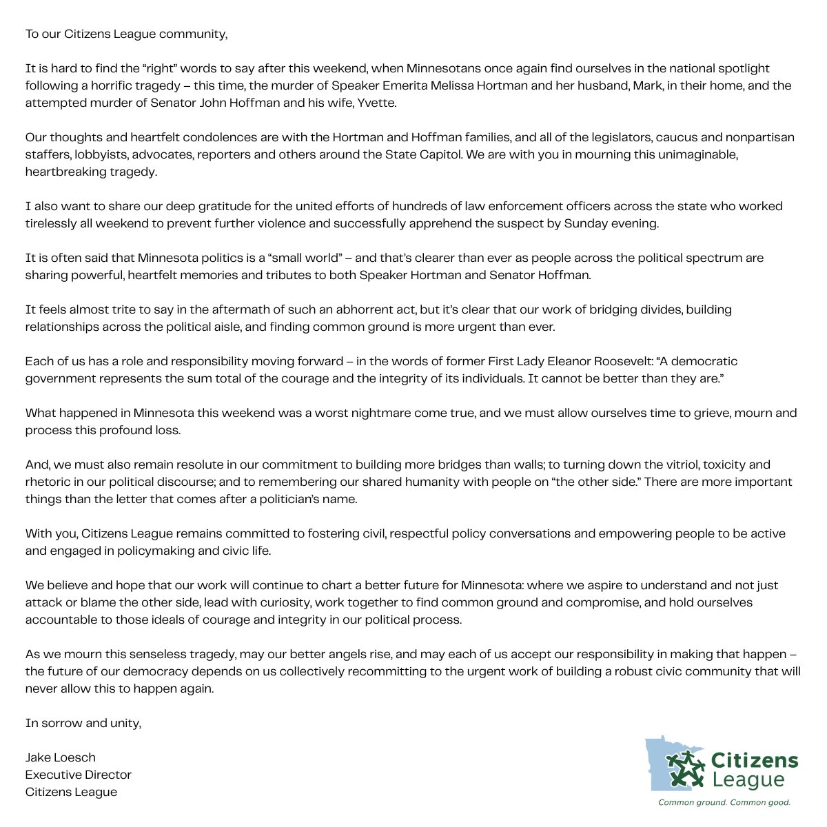 CitizensLeague's tweet image. In sorrow and unity.