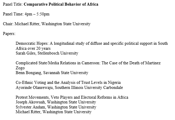 SPSAnews's tweet image. We're sending #SPSA2025 out in style! Our last session of panels is coming up at 4pm EDT, exploring topics like American Political Institutions, Comparative Political Behavior of Africa, and IR Theory.
