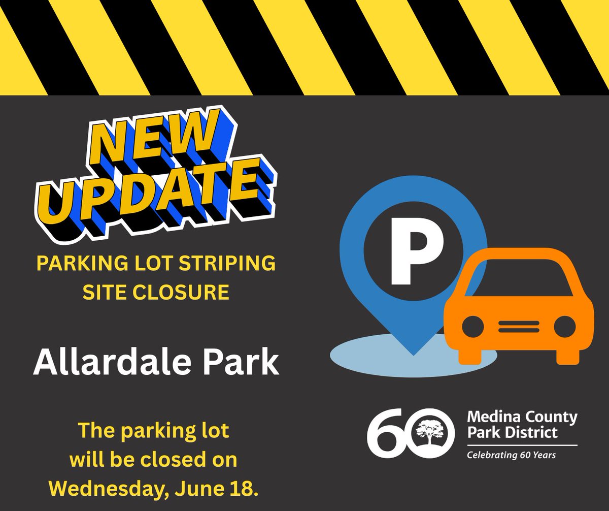 UPDATE -- please be aware that the parking lot at Allardale Park is closed on Wednesday, June 18 for striping following recent resurfacing. We appreciate your patience and cooperation. #medinacountyparks