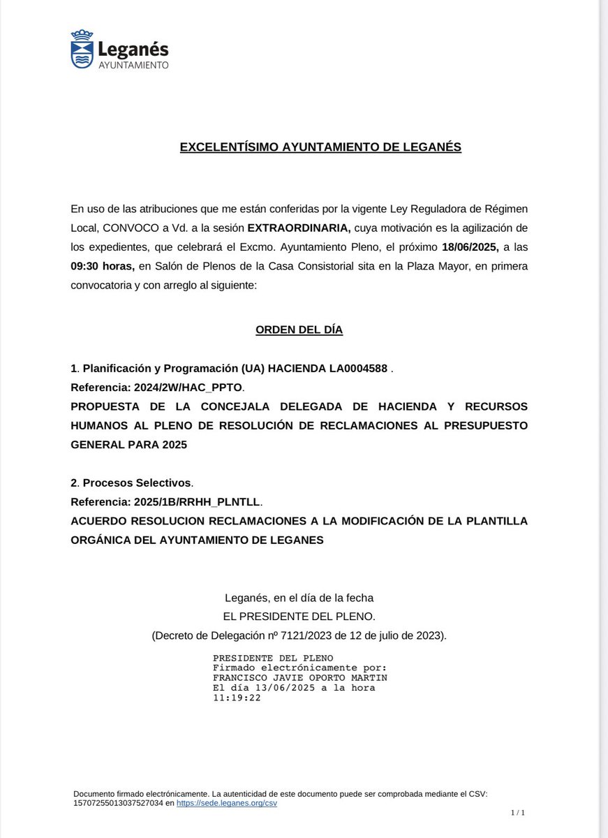 🗓️ Este miércoles se celebrará un Pleno Extraordinario municipal en la Casa Consistorial a las 09:30 horas

📲 Os dejamos el enlace para poder seguirlo en directo 

youtube.com/live/e1l5h-eP_…

📄 Y el Orden del Día en la imagen inferior ⬇️