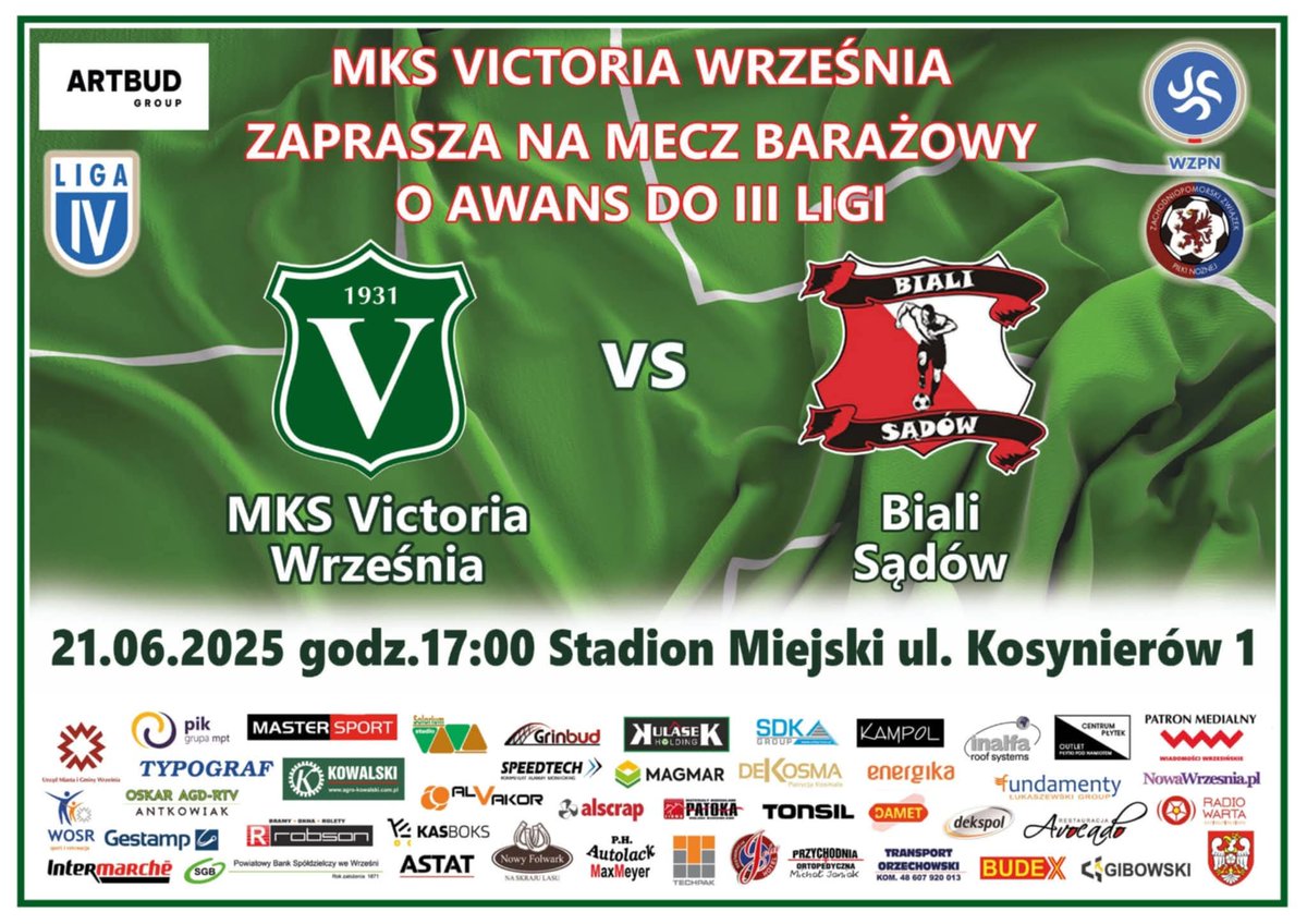 🗓️21.06.2025
⚽ Mecz barażowy o awans do lll ligi
🆚 Biali Sądów 
🕓 17:00
🏟️ ul. Kosynierów 1. Września 
📱 Facebook, X

ZAPRASZAMY SERDECZNIE 🫡