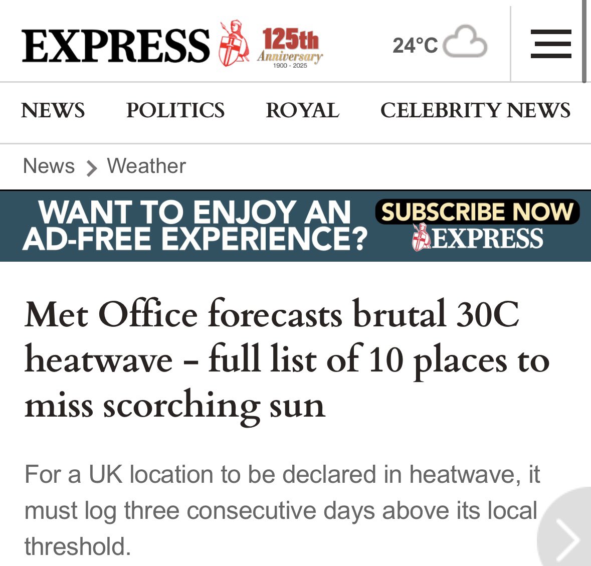30C is not “brutal” or “scorching”. 

30C is just a warm summer’s day.
