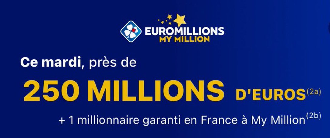 CerfiaFR's tweet image. 🚨🇫🇷🇪🇺🎰 ALERTE INFO | Le mégajackpot Euromillions de 250 millions € a été remporté ce soir.

Vérifiez vos grilles, les numéros gagnants sont : 13; 22; 23; 44; 49 / 3; 5⭐️