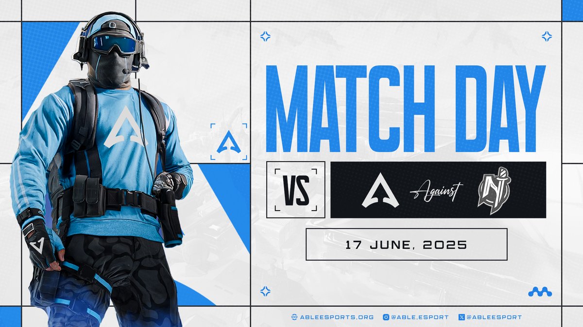 ABLE Esports (@ableesport) on Twitter photo MATCHDAY! โ๏ธ
ABLE vs <a href="/NoSurrenderGG/">No Surrender</a>
๐ LIVE NOW
๐ท Watch here: twitch.tv/novuen_eu
Letโs lock in and show what weโre made of. #WeAreAble MATCHDAY! โ๏ธ
ABLE vs <a href="/NoSurrenderGG/">No Surrender</a>
๐ LIVE NOW
๐ท Watch here: twitch.tv/novuen_eu
Letโs lock in and show what weโre made of. #WeAreAble