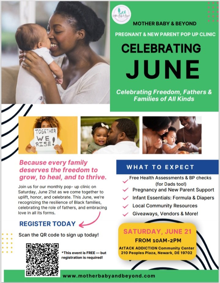 atTAcK addiction will host a free Mother Baby and Beyond Pop-Up Event from 10 am to 2 pm Saturday at our Resource Center (210 Peoples Plaza, Newark). New and expecting moms and their families are invited. Thanks to Mother Baby and Beyond  LLC in Middletown. Info: 302-365-5221.