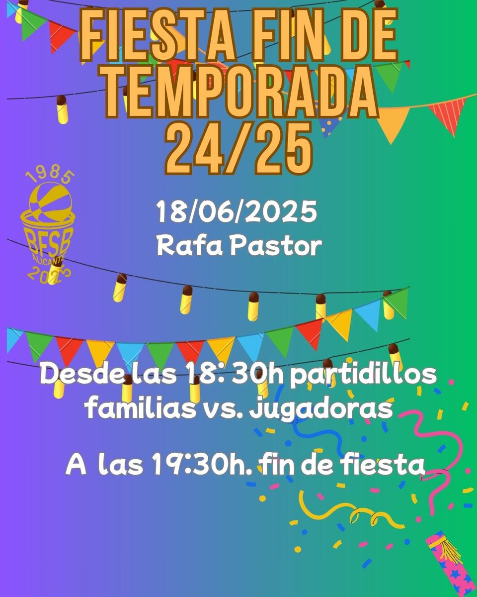 BF San Blas Alicante (@bfsb_alicante) on Twitter photo #BFSB2425 | đđđ đ đđ đđđđđđđđ
ÂĄGran Fiesta de Fin de Temporada!
ÂĄFamilias y jugadoras! Âżpreparadas?
Cerramos la temporada por todo lo alto con nuestra tradicional fiesta, ÂĄy queremos que seas parte de ella!
Nos vemos en el #Rafa Pastor.
#SomosBFSBâ€ïžđ©”đ©¶ #BFSB2425 | đđđ đ đđ đđđđđđđđ
ÂĄGran Fiesta de Fin de Temporada!
ÂĄFamilias y jugadoras! Âżpreparadas?
Cerramos la temporada por todo lo alto con nuestra tradicional fiesta, ÂĄy queremos que seas parte de ella!
Nos vemos en el #Rafa Pastor.
#SomosBFSBâ€ïžđ©”đ©¶