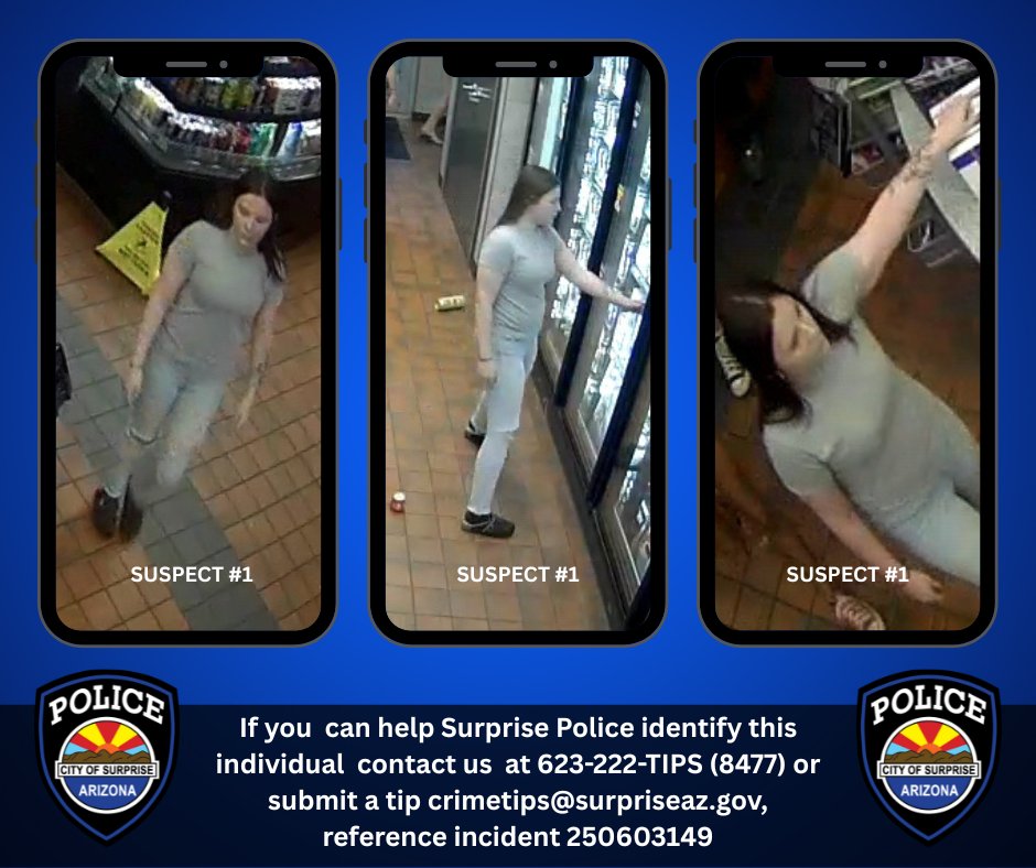 Surprise_PD's tweet image. Help Identify these Individuals
The Surprise Police Department is seeking the community’s assistance in identifying the following individuals involved in an incident that occurred in the early morning hours of June 15 near Bell Road and State Route 303.
Previously released…
