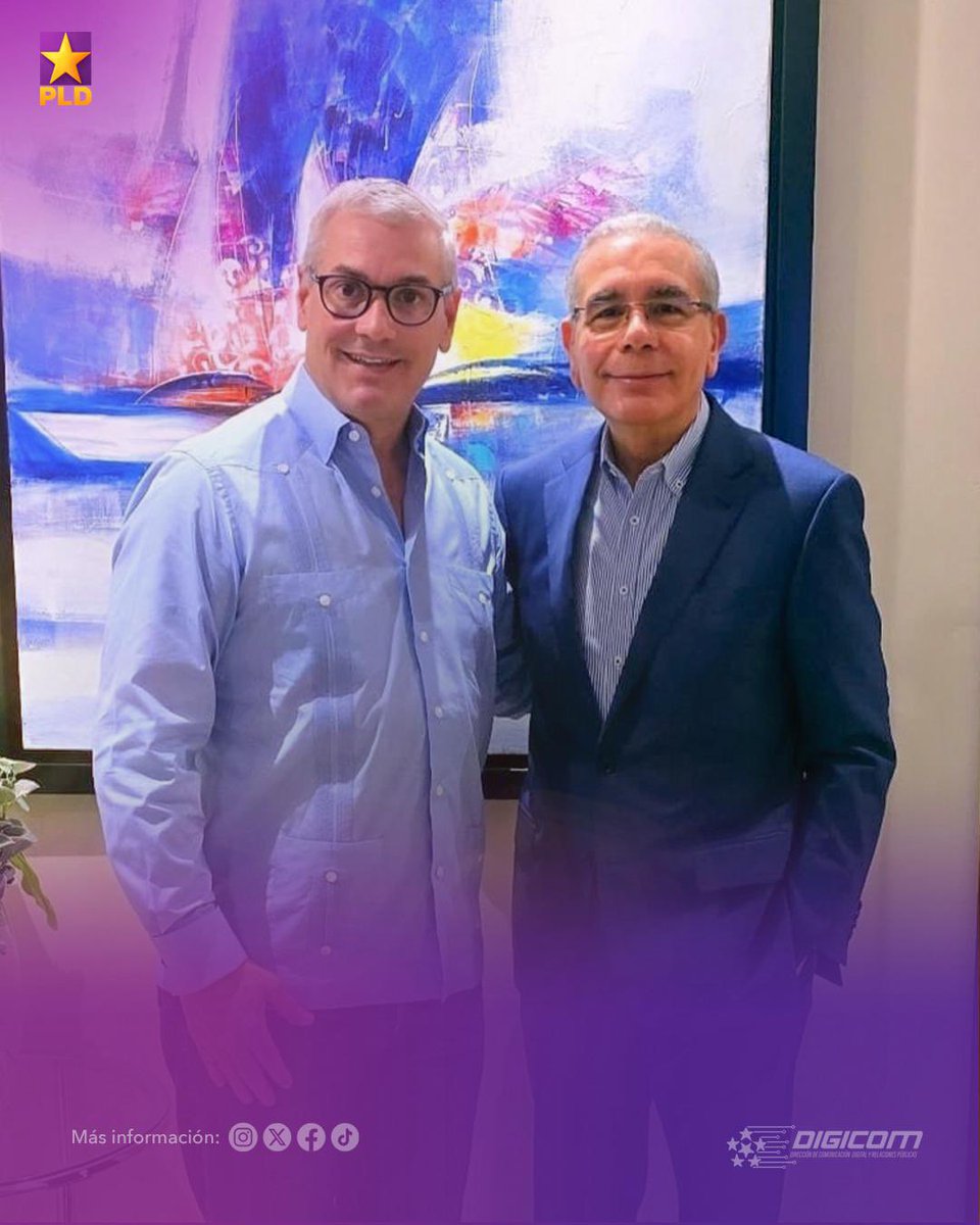 🤝 Un reencuentro entre compañeros firmes en su compromiso con el PLD y con la patria. 🇩🇴💜

Danilo Medina y Gonzalo Castillo compartieron una visita llena de afecto, respeto y visión de futuro.

Dos líderes que, más allá de los desafíos, siguen apostando por la unidad, la
