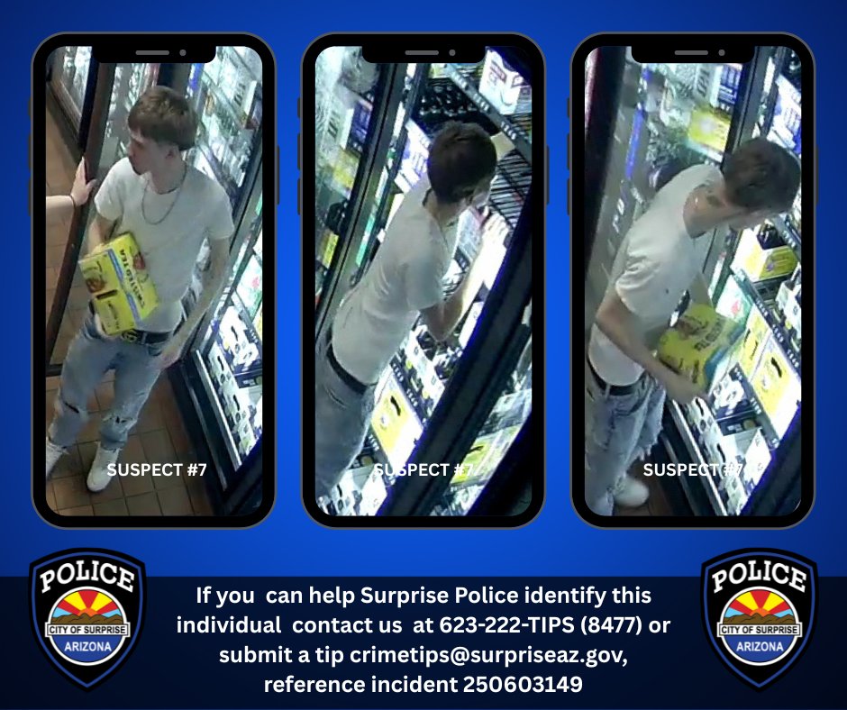 Surprise_PD's tweet image. Help Identify these Individuals
The Surprise Police Department is seeking the community’s assistance in identifying the following individuals involved in an incident that occurred in the early morning hours of June 15 near Bell Road and State Route 303.
Previously released…
