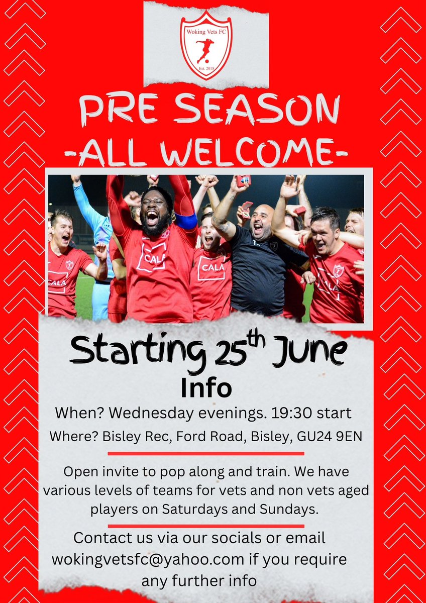 This has moved to start tomorrow (18th) following a very successful pre pre season training test last week. 

Open to all newcomers. Pop along. 

⚽️⚽️⚽️⚽️👍