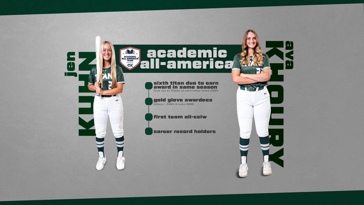 Illinois Wesleyan Athletics (@iwusports) on Twitter photo introducing the 165th & 166th CSC Academic All-America selections in IWU history
➡️ Jen Kuhn - Division III Softball Academic All-America of the Year + First Team Academic All-America
➡️ Ava Khoury - Third Team Academic All-America
#TGOE | <a href="/IWUSoftball/">IWU Softball</a> | #d3sb introducing the 165th & 166th CSC Academic All-America selections in IWU history
➡️ Jen Kuhn - Division III Softball Academic All-America of the Year + First Team Academic All-America
➡️ Ava Khoury - Third Team Academic All-America
#TGOE | <a href="/IWUSoftball/">IWU Softball</a> | #d3sb