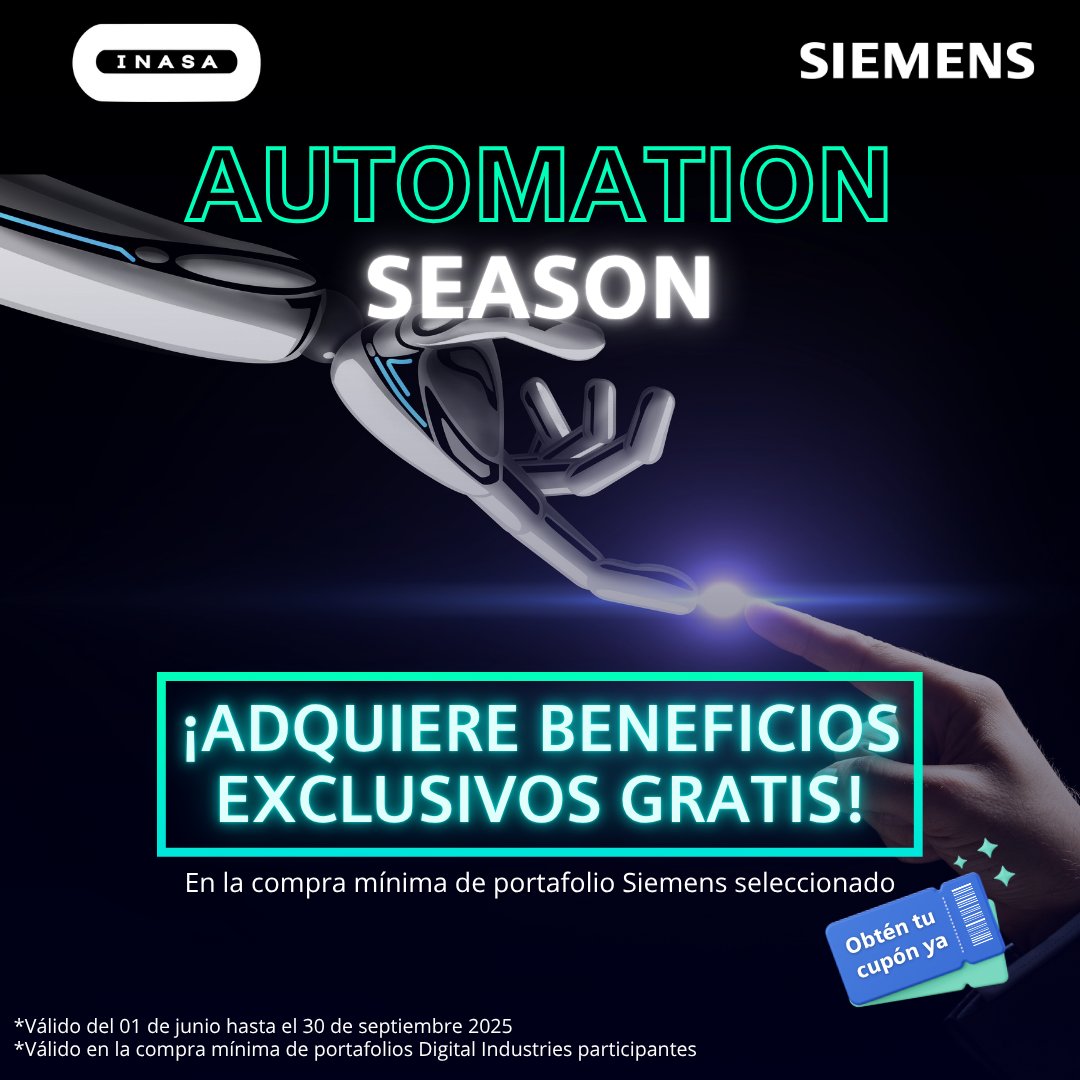 La Automation Season está de regreso del 01 de junio al 30 de septiembre de 2025 y es el momento perfecto para hacerlo realidad 

* Beneficios exclusivos totalmente gratis
•  Garantía extendida de 12 meses 

#AutomationSeason #SiemensDigitalIndustries  #Automatizacion
