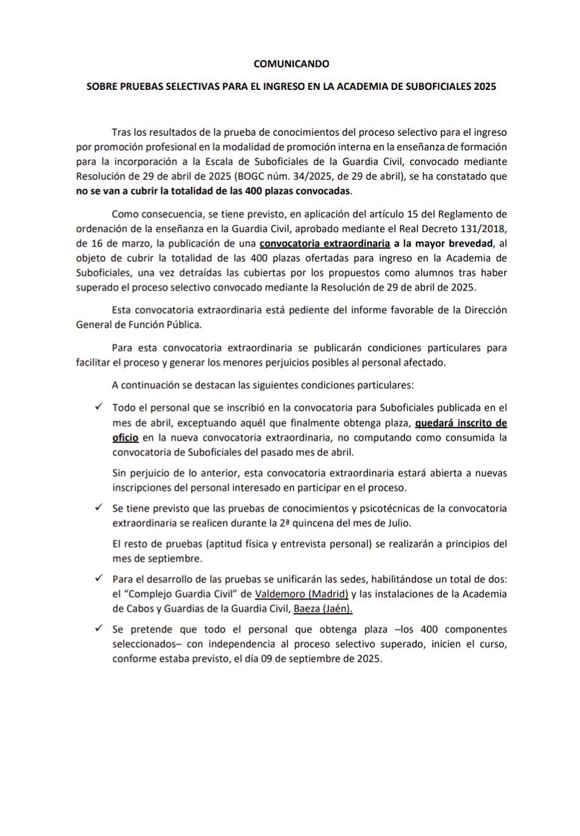 👎🏼Fracaso estrepitoso de las pruebas selectivas para el acceso a la escala de #SuboficialesGC, no se cubren todas las plazas convocadas por lo enrevesado y ambigüo de las preguntas.

Ahora hay que hacer una nueva convocatoria.

Exigiremos las responsabilidades correspondientes.
