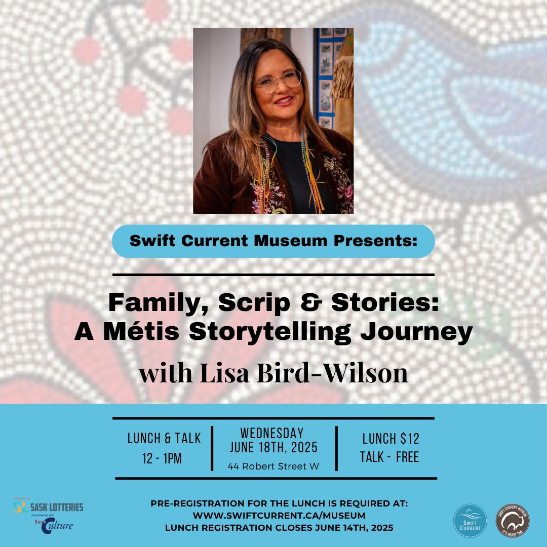 Join us at noon tomorrow for our June Lunch &amp; Learn! Lisa Bird-Wilson will present Family, Scrip &amp; Stories: A Métis Storytelling Journey. Feel free to bring a bagged lunch and enjoy the talk. 
We look forward to seeing you!