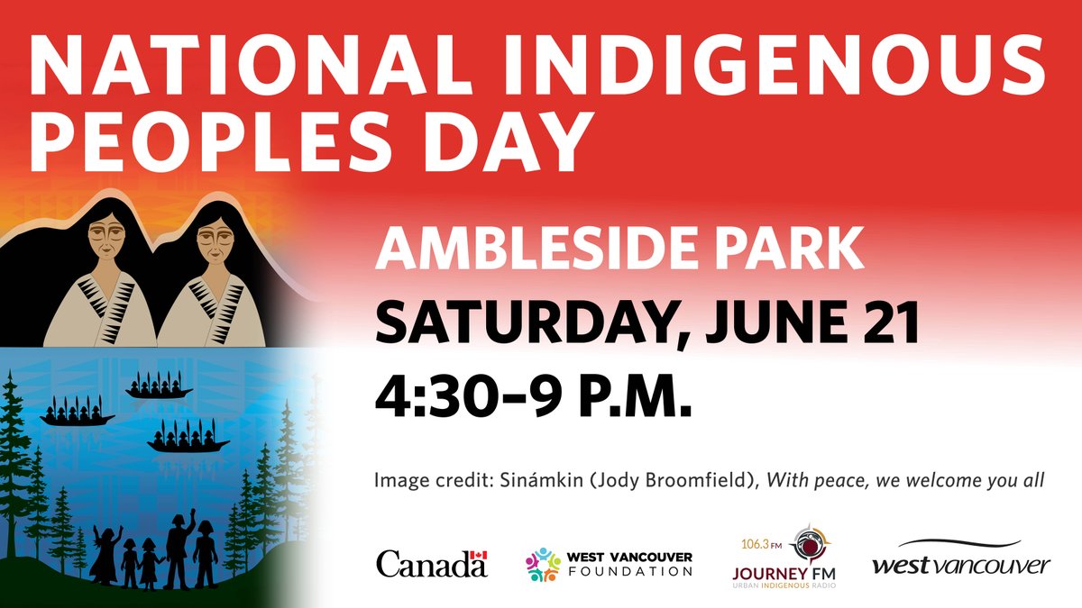 Join us in Ambleside Park for National Indigenous Peoples Day on Saturday, June 21 on the traditional unceded territories of the Sḵwx̱wú7mesh Úxwumixw (Squamish Nation), səlilwətaɬ (Tsleil-Waututh Nation), and xʷməθkʷəy̓əm (Musqueam Nation).
More info: westvancouver.ca/indigenous-day