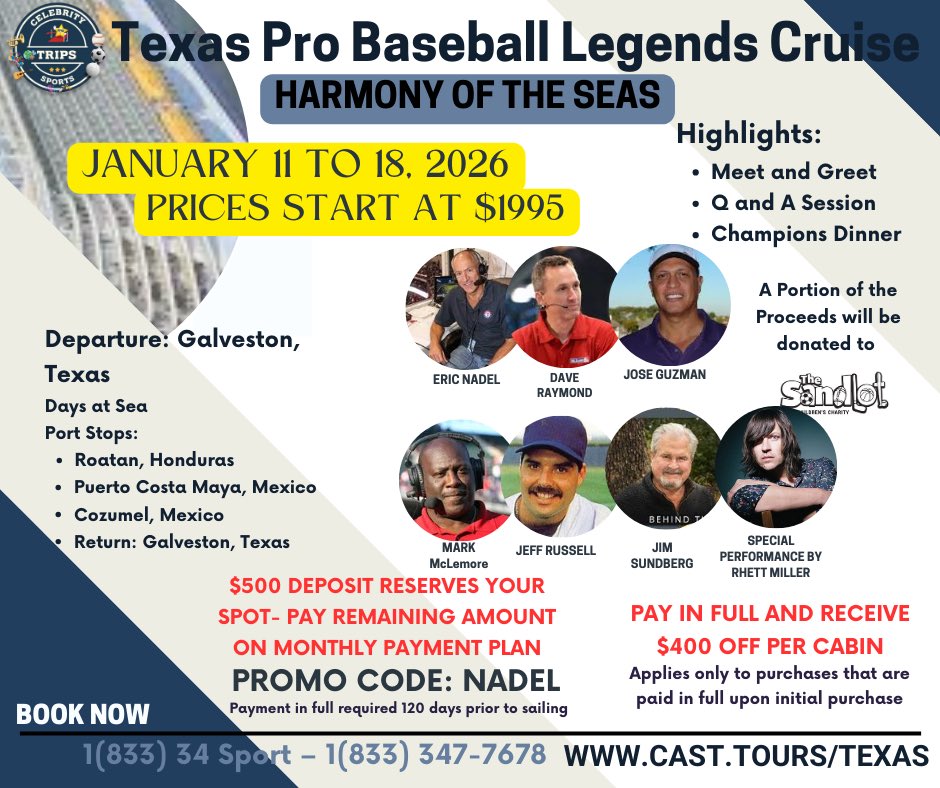 I’m excited to be part of the Texas Pro Baseball Legends Cruise ! Come join us !!