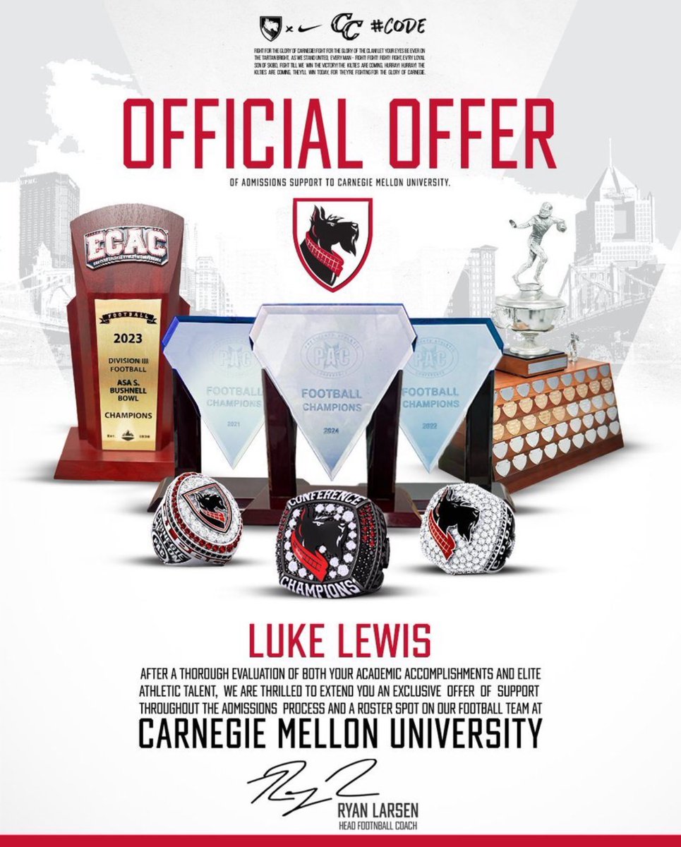 Luke Lewis (@thebigluke75) on Twitter photo After a great talk with <a href="/CoachAndyHelms/">Andy Helms</a> I’m excited to have earned an offer from Carnegie Mellon Univeristy!!! <a href="/BillBillDungee/">Bill Dungee 🏈</a> <a href="/Mattschneider75/">Matt Schneider</a> <a href="/BobGreenburg/">Bob Greenburg</a> <a href="/CoachRyanLarsen/">Ryan Larsen</a> After a great talk with <a href="/CoachAndyHelms/">Andy Helms</a> I’m excited to have earned an offer from Carnegie Mellon Univeristy!!! <a href="/BillBillDungee/">Bill Dungee 🏈</a> <a href="/Mattschneider75/">Matt Schneider</a> <a href="/BobGreenburg/">Bob Greenburg</a> <a href="/CoachRyanLarsen/">Ryan Larsen</a>