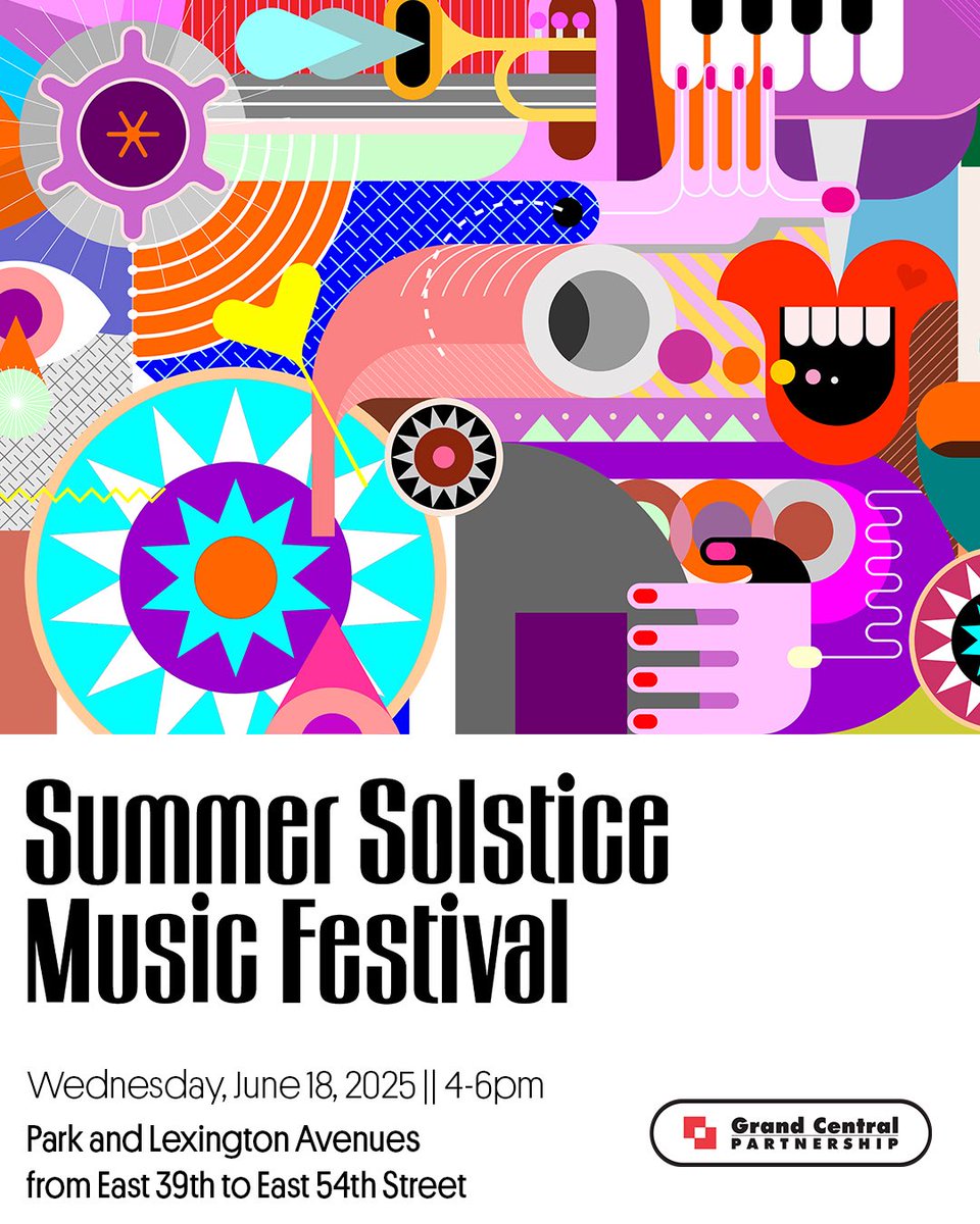 🎶 Our 8th Annual Summer Solstice Music Festival returns tomorrow, June 18 from 4–6PM, with live music across Park &amp; Lexington Avenues from E 39th–54th St.
Free + open to all. Full lineup: grandcentralpartnership.nyc/things-to-do/s…