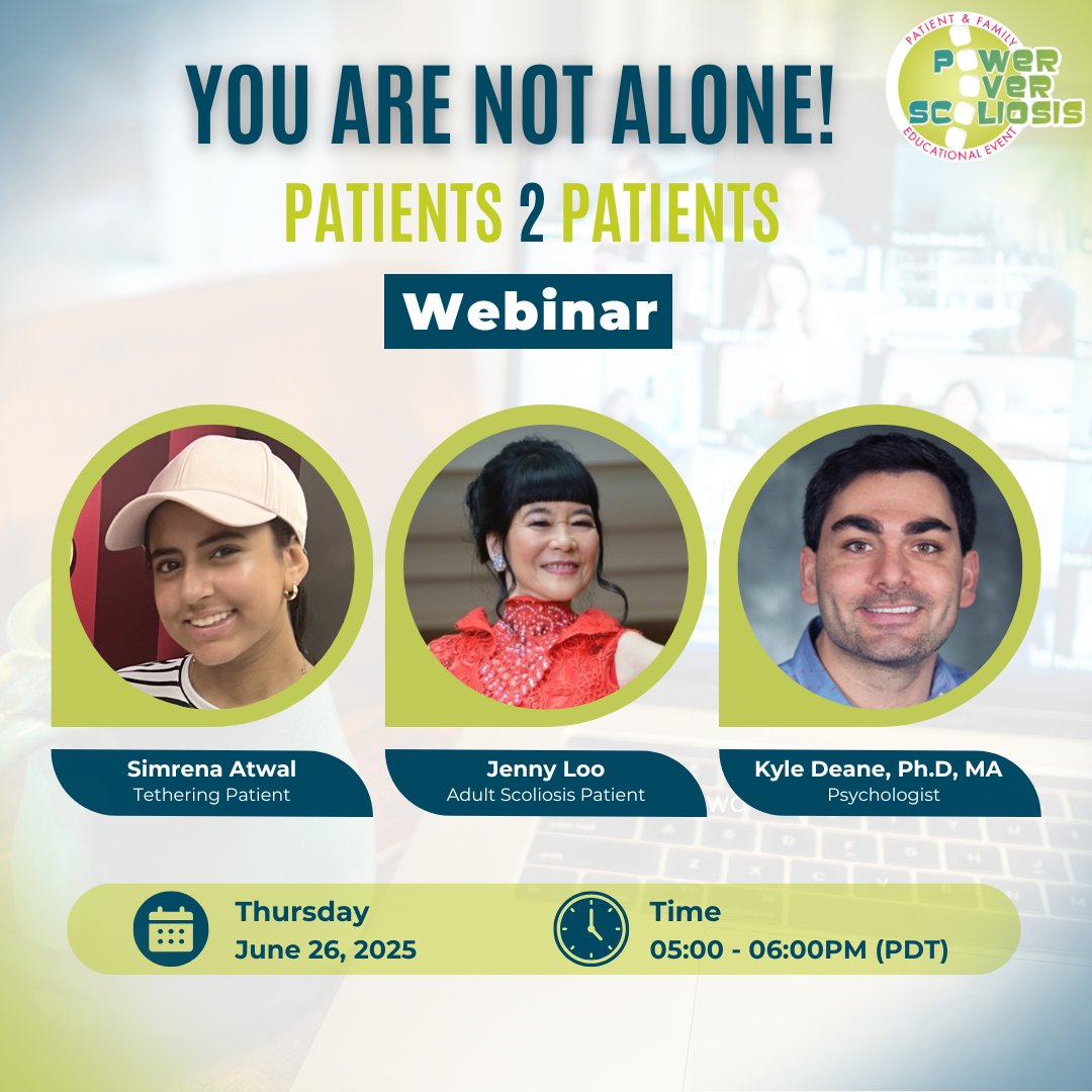 SSS_Foundation's tweet image. NEXT WEEK! Join this amazing webinar featuring patients from across the country who will share their experiences and insights on navigating scoliosis
🗓️ June 26, 2025
🔗Register for FREE today: settingscoliosisstraight.org/event/2025-you…
