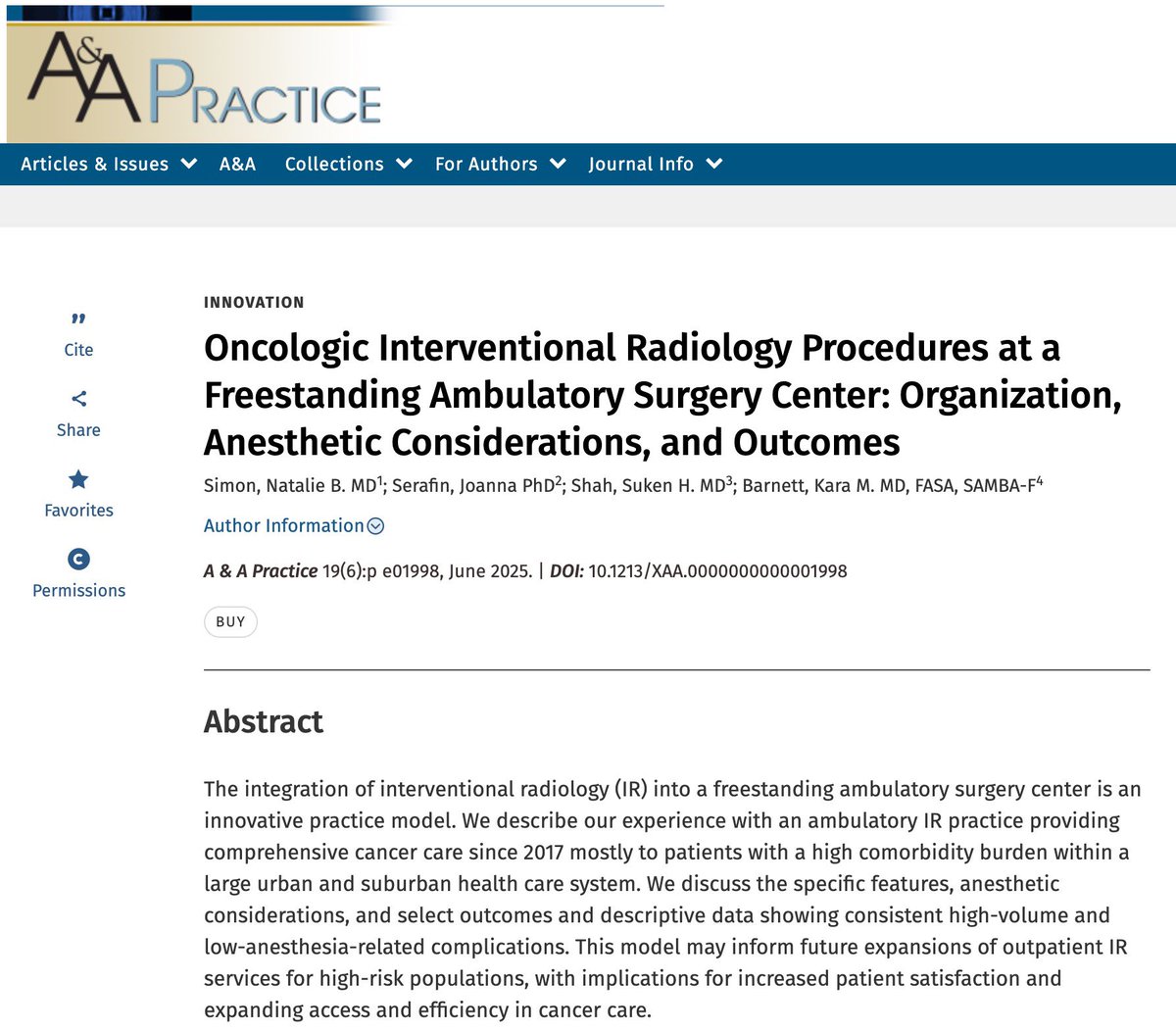 Memorial Sloan Kettering Anesthesia (@msk_anesthesia) on Twitter photo Check out our new article on “Oncologic Interventional Radiology Procedures at a Freestanding Ambulatory Surgery Center: Organization, Anesthetic Considerations, and Outcomes” in <a href="/IARS_Journals/">Anesthesia&Analgesia</a>
journals.lww.com/aacr/abstract/… Check out our new article on “Oncologic Interventional Radiology Procedures at a Freestanding Ambulatory Surgery Center: Organization, Anesthetic Considerations, and Outcomes” in <a href="/IARS_Journals/">Anesthesia&Analgesia</a>
journals.lww.com/aacr/abstract/…
