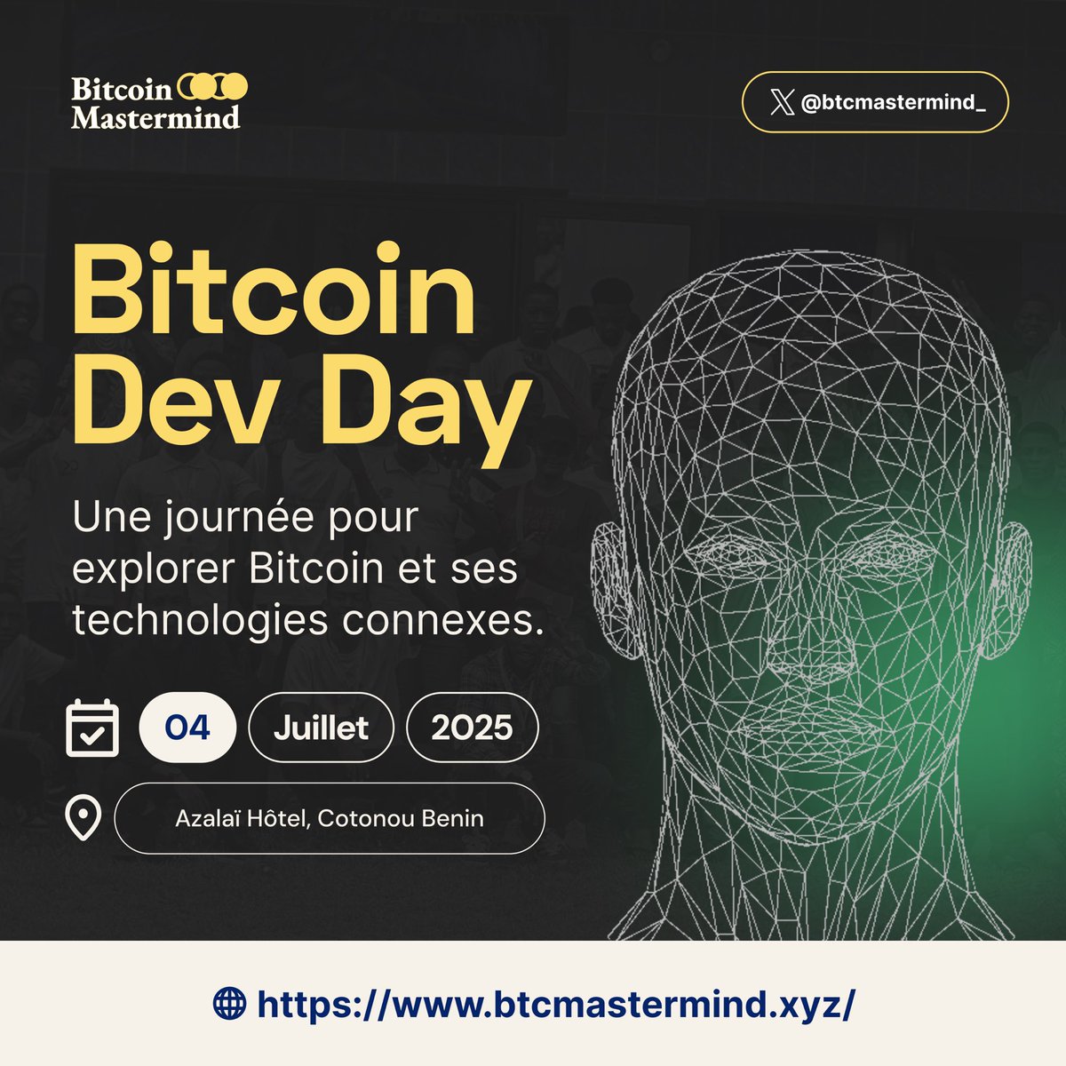 🚨 Save the date : Bitcoin Dev Day – 04 Juillet 2025 📍Cotonou, Bénin

Une journée entière dédiée à la tech Bitcoin : protocoles, outils open-source, Lightning Network ⚡, projets décentralisés…

🔗 lu.ma/fjidaicu

#BMM2025