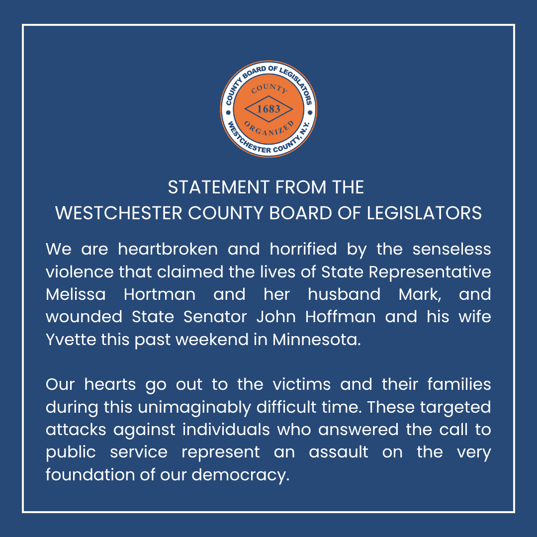 westchesterBOL's tweet image. The Board of Legislators is heartbroken by the tragic violence in Minnesota. Our thoughts are with the victims and families. Targeting public servants is an attack on democracy. We stand united against hate.
#WestchesterBOL #DemocracyStrong #PublicServiceMatters