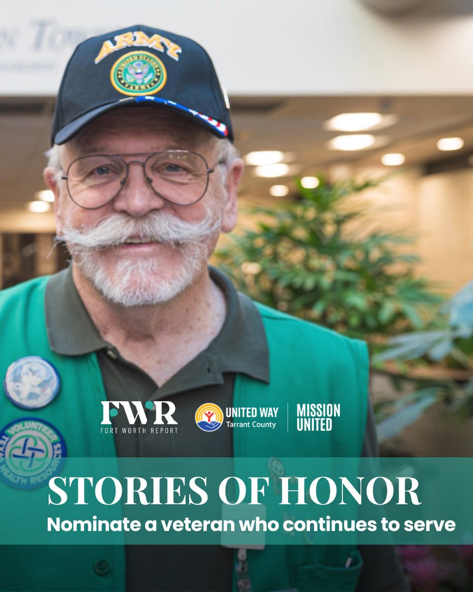 FortWorthReport's tweet image. Do you know a veteran who never stopped serving? We’re partnering with Mission United, @UWTarrant’s program, to spotlight extraordinary lives of service beyond the military.
Nominate a Tarrant County veteran with the link and stay tuned for the series.
unitedwaytarrant.formstack.com/forms/veterans…