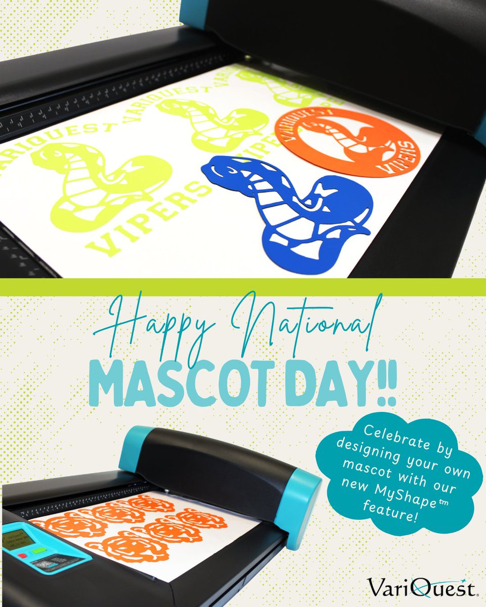 Happy National Mascot Day! Celebrate school spirit with the new Cutout Maker 2800 and its MyShape™ feature by designing and uploading your own mascots or, as a VariQuest customer, download these FREE mascot shapes from the VariQuest Resource Center! 🐾📣 hubs.ly/Q03sq7LY0