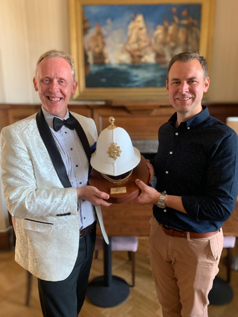After two inspiring days of video recording with the exceptional <a href="/HMS_Collingwood/">HMS Collingwood</a> Band at the HMS Nelson Wardroom, we were deeply honoured to receive a Royal Marines Ceremonial Pith Helmet — a symbol of our growing friendship and continued collaboration with <a href="/RMBandService/">The Bands of HM Royal Marines</a>.