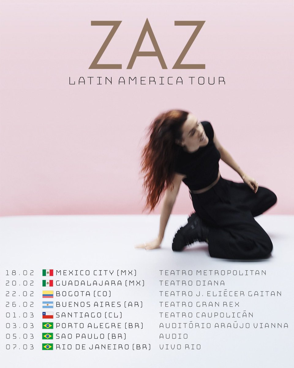 ¡Amigos de América Latina, ya casi nos vemos! 💫 Suscríbanse a mi newsletter para acceder a la preventa. ¡Clic en el enlace!
➡️ zaz.os.fan/zaz