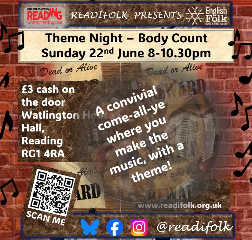 Our next session is a theme night - that's a singers' night where we collect songs and tunes linked to a theme.
SUNDAY 22nd June the ¨heme is "Body Count". See you there!
#FolkMusic #LiveMusic #theDing <a href="/RDGWhatsOn/">What's On Reading</a> <a href="/acespacenewbury/">AceSpace Newbury</a>