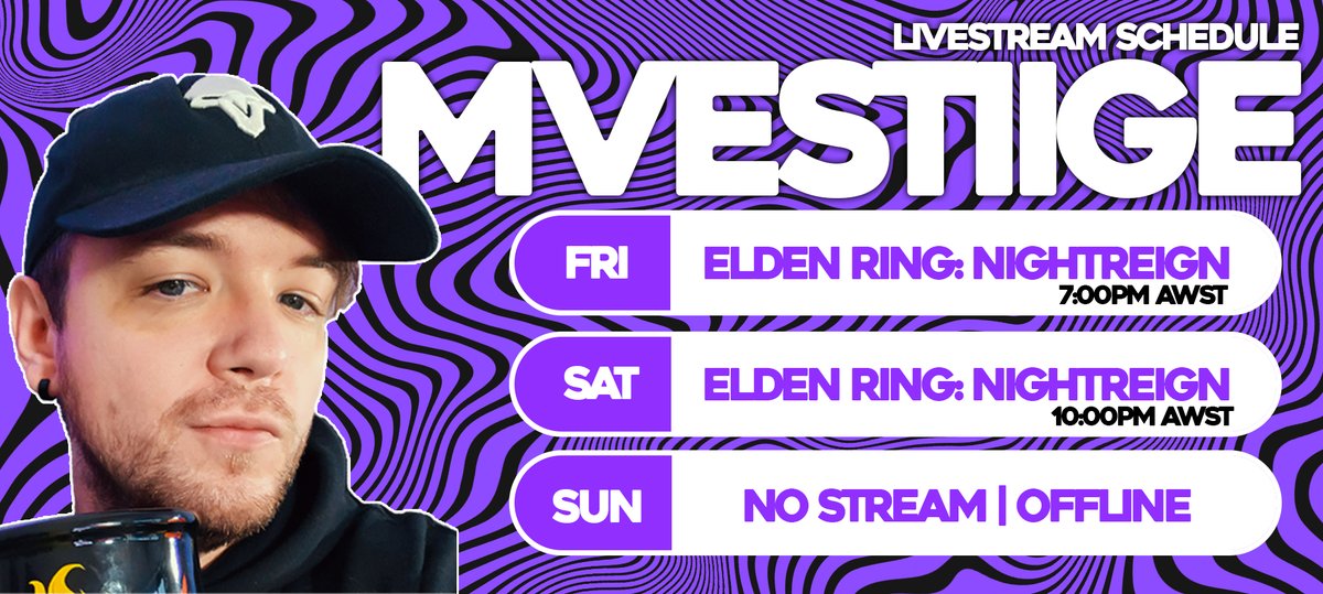 Here is this week's schedule! I'll be busy on Saturday during the day doing some volunteer work, and then I'll back online to smash more Nightreign solo attempts! See you soon 👋🏼