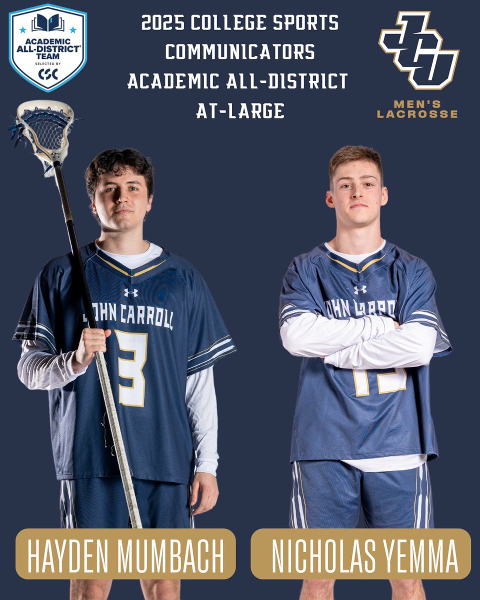 John Carroll Sports (@jcusports) on Twitter photo NEWS: Four Blue Streaks excelled enough academically and athletically to earn recognition on the College Sports Communicators Academic All-District® Men's At-Large Team!
Full story on the <a href="/JCUmlax/">JCU Men's Lacrosse</a> and <a href="/JCUMGolf/">JCU Men's Golf</a> standouts:
jcusports.com/news/2025/6/17… NEWS: Four Blue Streaks excelled enough academically and athletically to earn recognition on the College Sports Communicators Academic All-District® Men's At-Large Team!
Full story on the <a href="/JCUmlax/">JCU Men's Lacrosse</a> and <a href="/JCUMGolf/">JCU Men's Golf</a> standouts:
jcusports.com/news/2025/6/17…