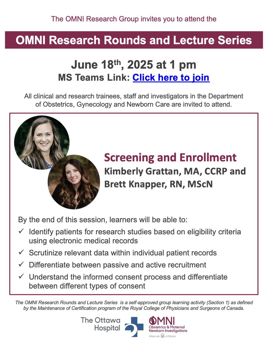 🔍 Kicking off the OMNI Research Rounds &amp; Lecture Series!

Join us for Session 1: Screening &amp; Enrollment for Research Studies 🗓️
📅 Date: June 18th, 2025
🕑 Time: 1 PM
Learn practical strategies to find the right participants and set your study up for success!