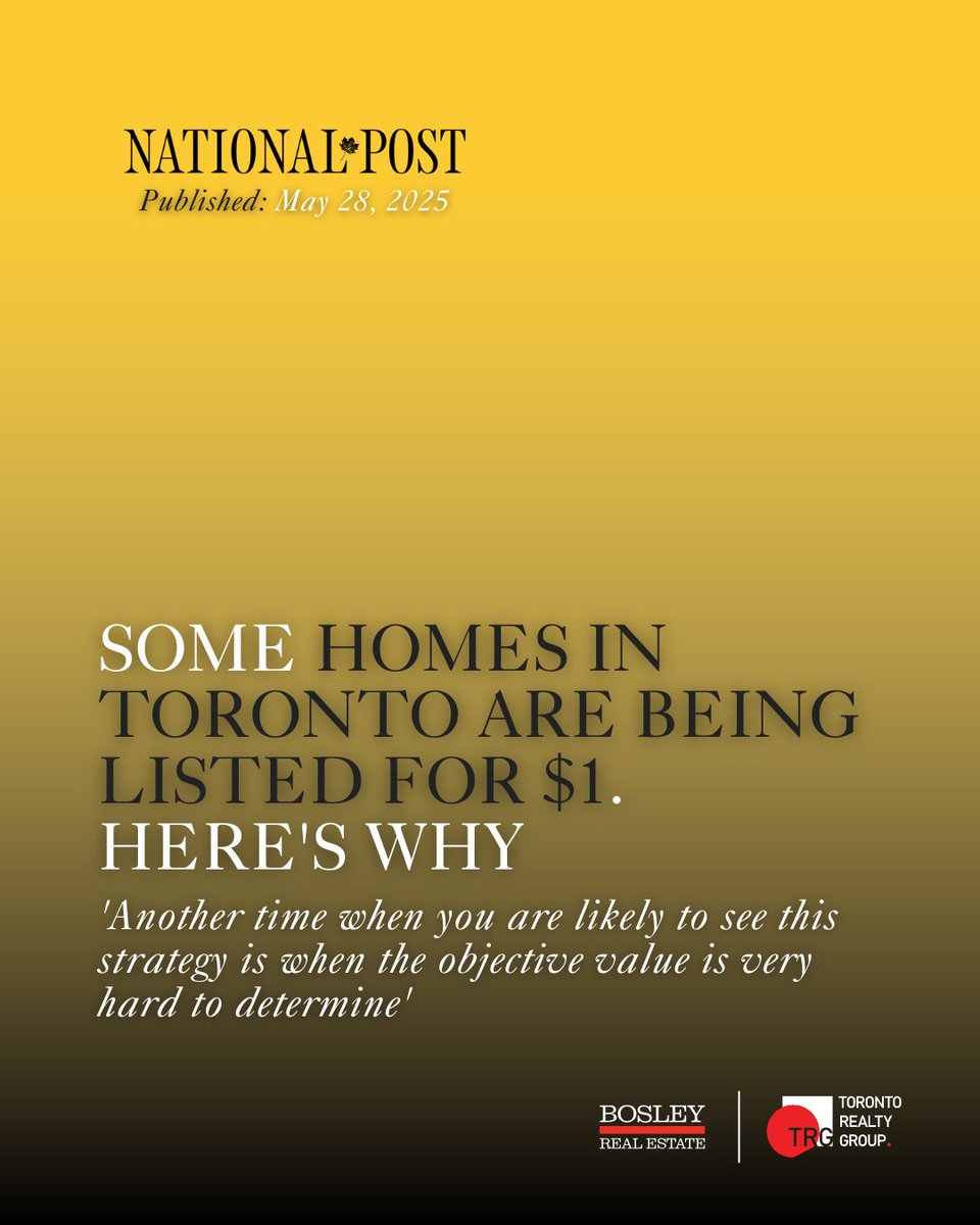 Why Are Some Toronto Homes Listed for $1?

For insight into why this strategy is used, and when it makes sense, read the latest from the National Post.

Full article: nationalpost.com/news/canada/ho…

#TorontoRealEstate #TRG #MarketTrends #PricingStrategy #InTheNews