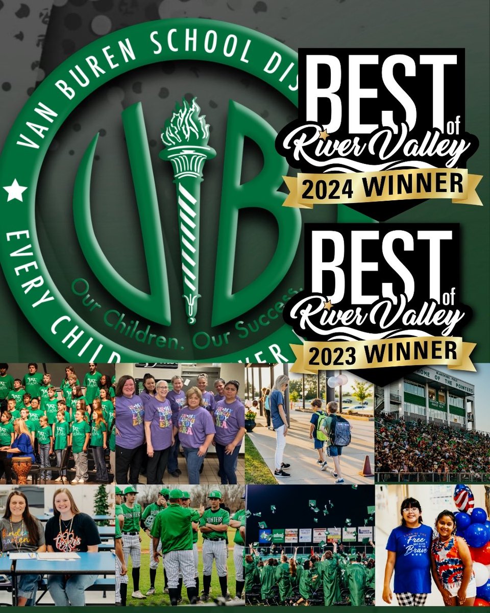 Our students, staff, and community make VBSD a place where great things happen every day! Show your support by voting for Van Buren School District! 
Vote daily through July 8: votebestofrivervalley.com