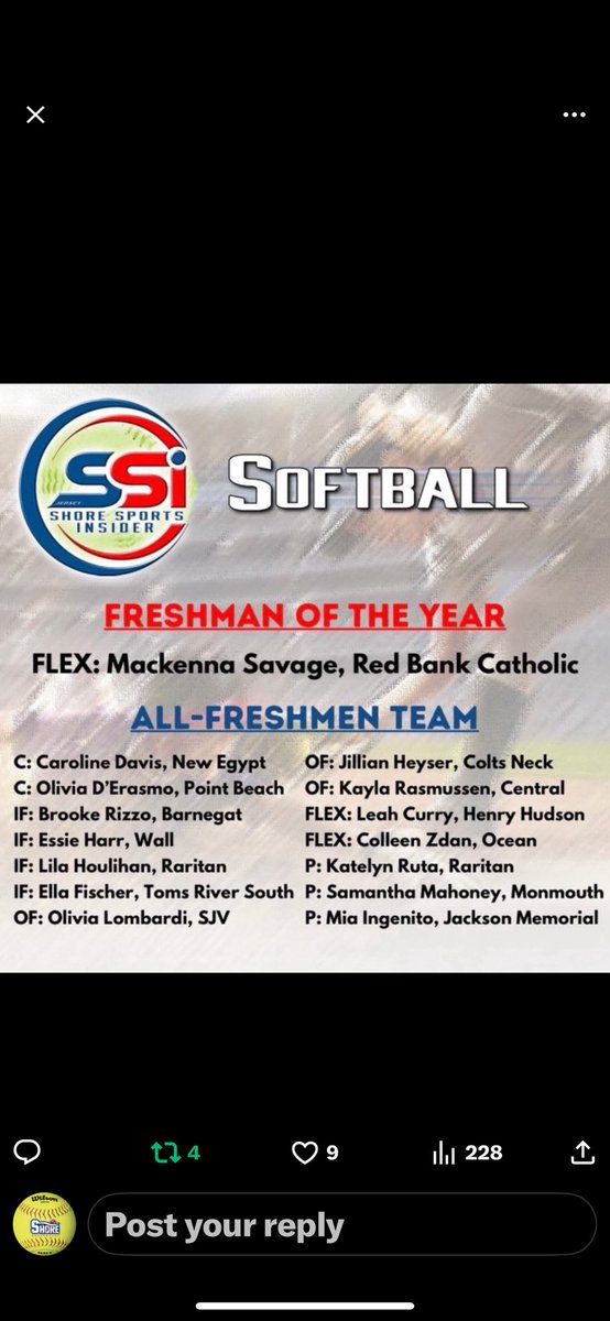 Congratulations to Barnegat freshman Brooke Rizzo for being named to the all freshman team from SSI. Way to go Brooke!!!